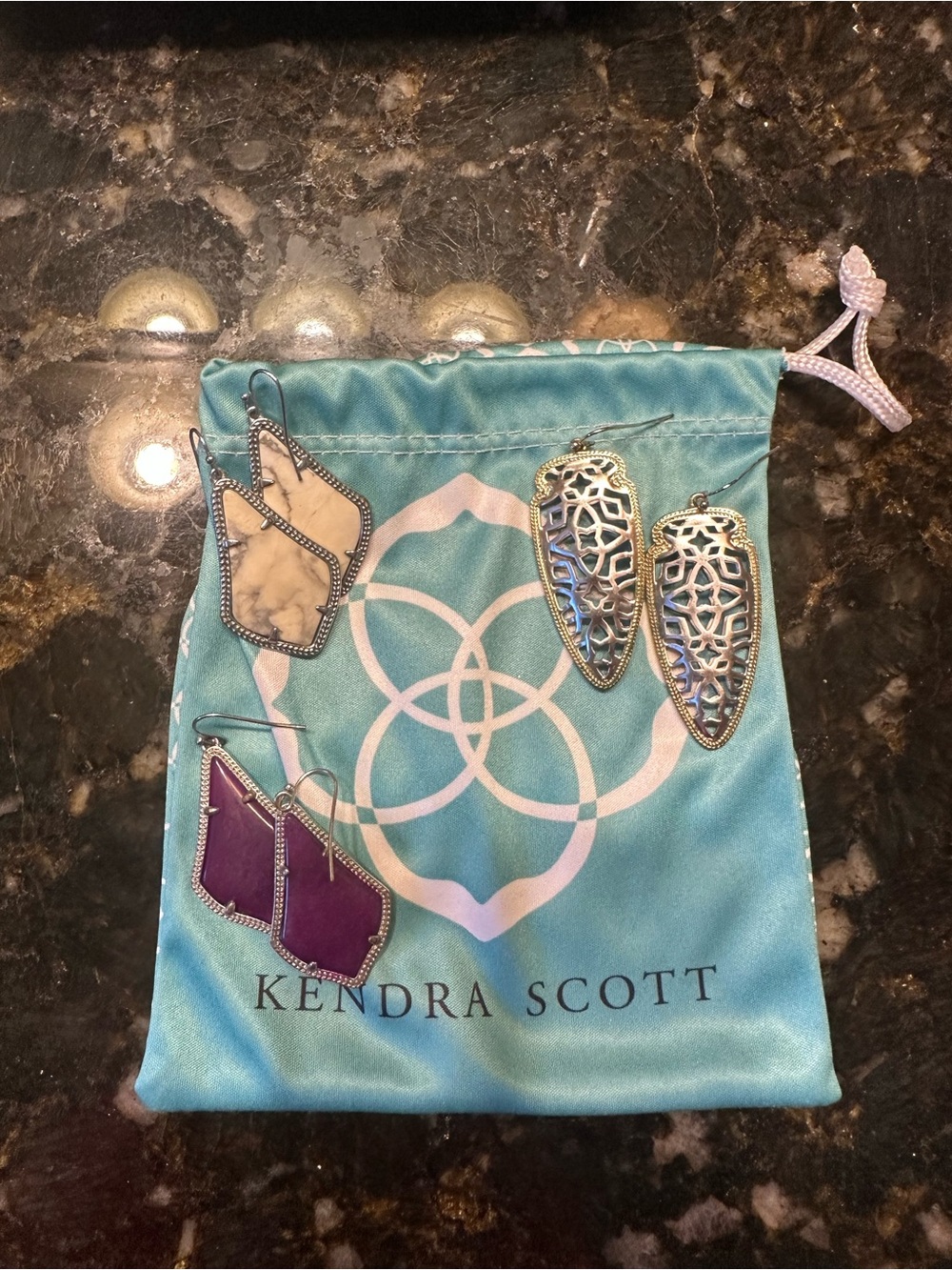 Kendra Scott Mixed Stone Drop Earrings in Purple, Turquoise, Ivory